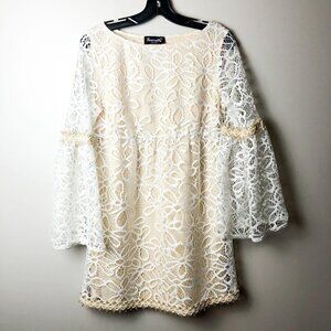 Basically Bell Sleeve Lace Overlay Babydoll Dress